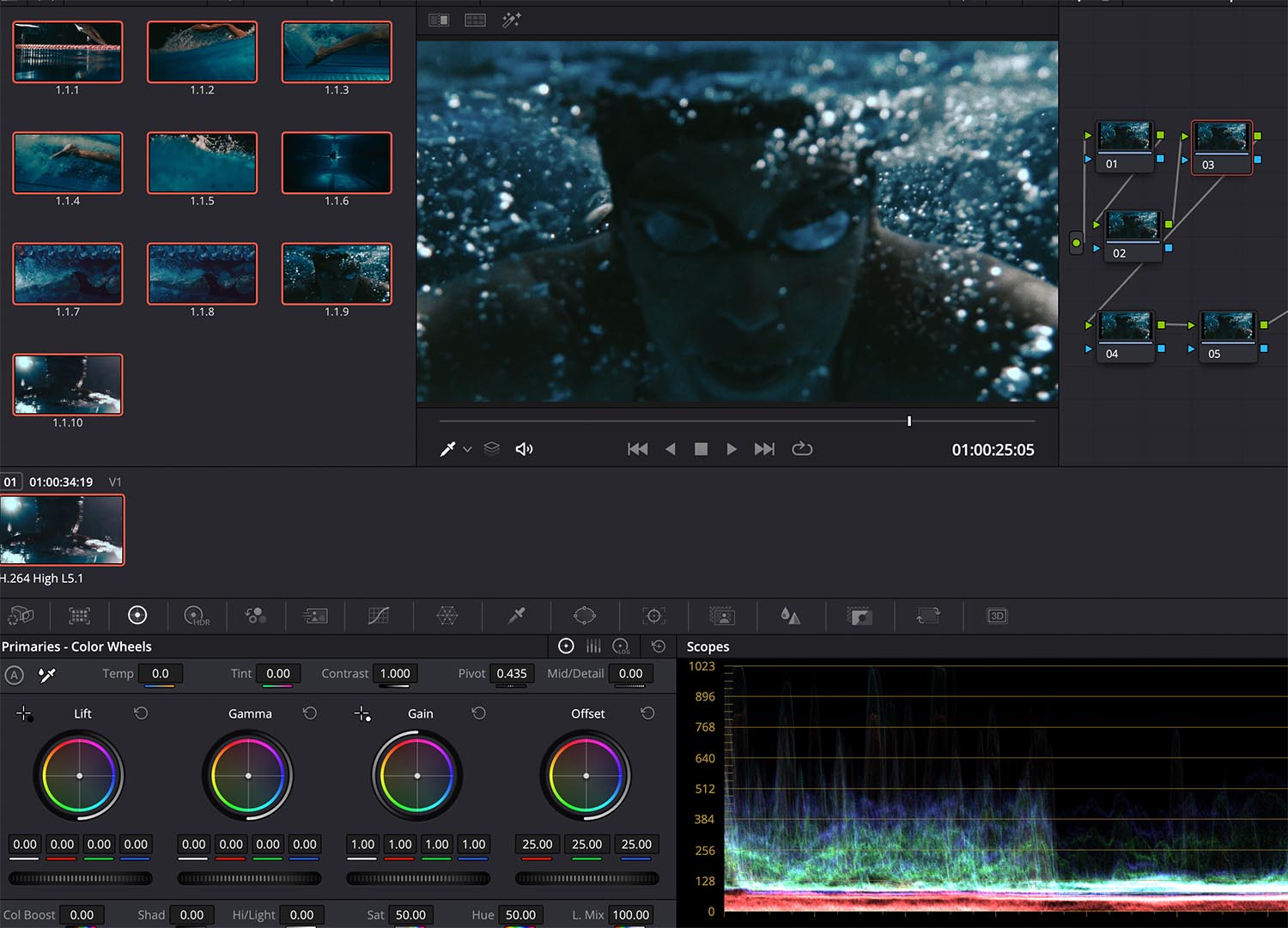 San Diego color grading services , DaVinci resolve panel